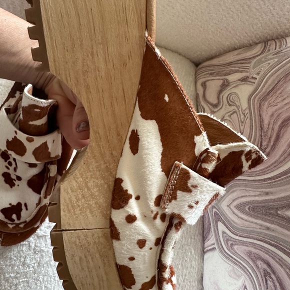 Free People Corbin Loafer Clog brown white cow print suede /pony hair size 39 - Picture 5 of 12